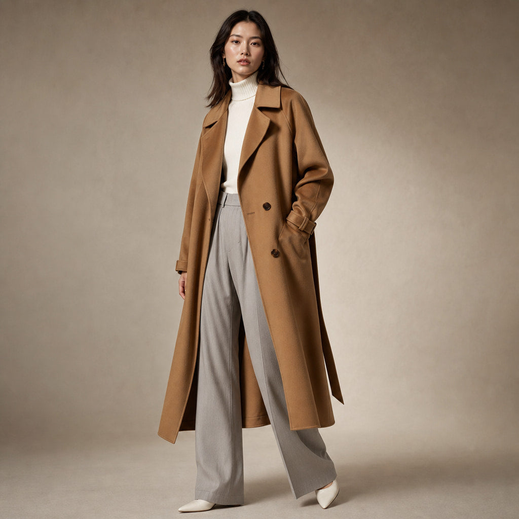 Wool Winter Coat Satin-Lined Camel – Side Angle View