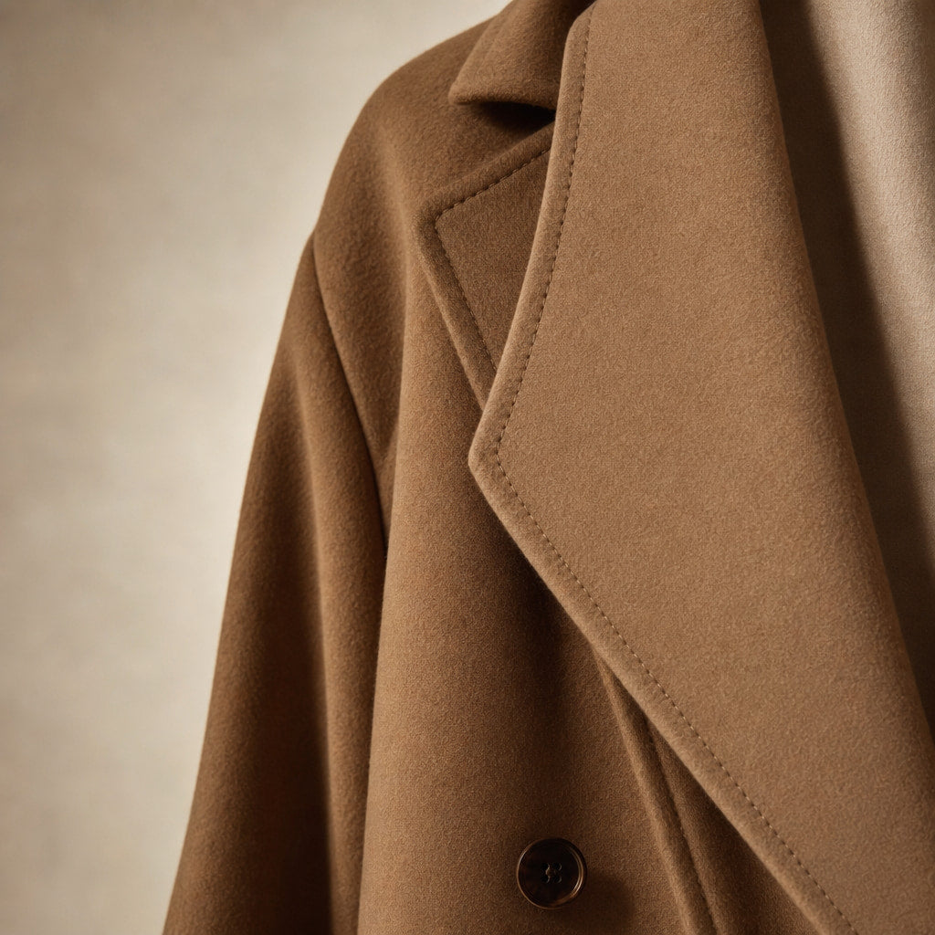 Wool Winter Coat Satin-Lined Camel – Fabric and Detail Close-Up