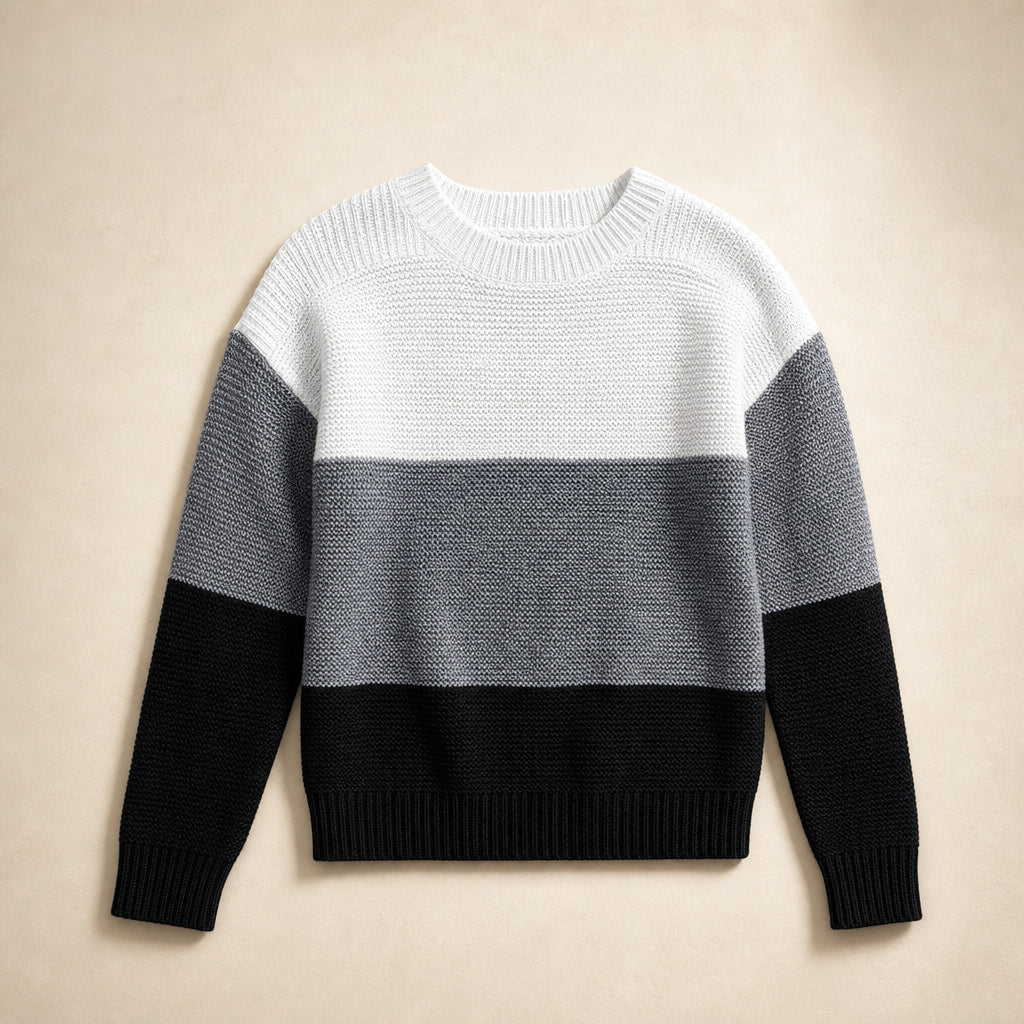 Color Block Knit Sweater for Women - Modern Comfort for Everyday Wear Black – Product Photo
