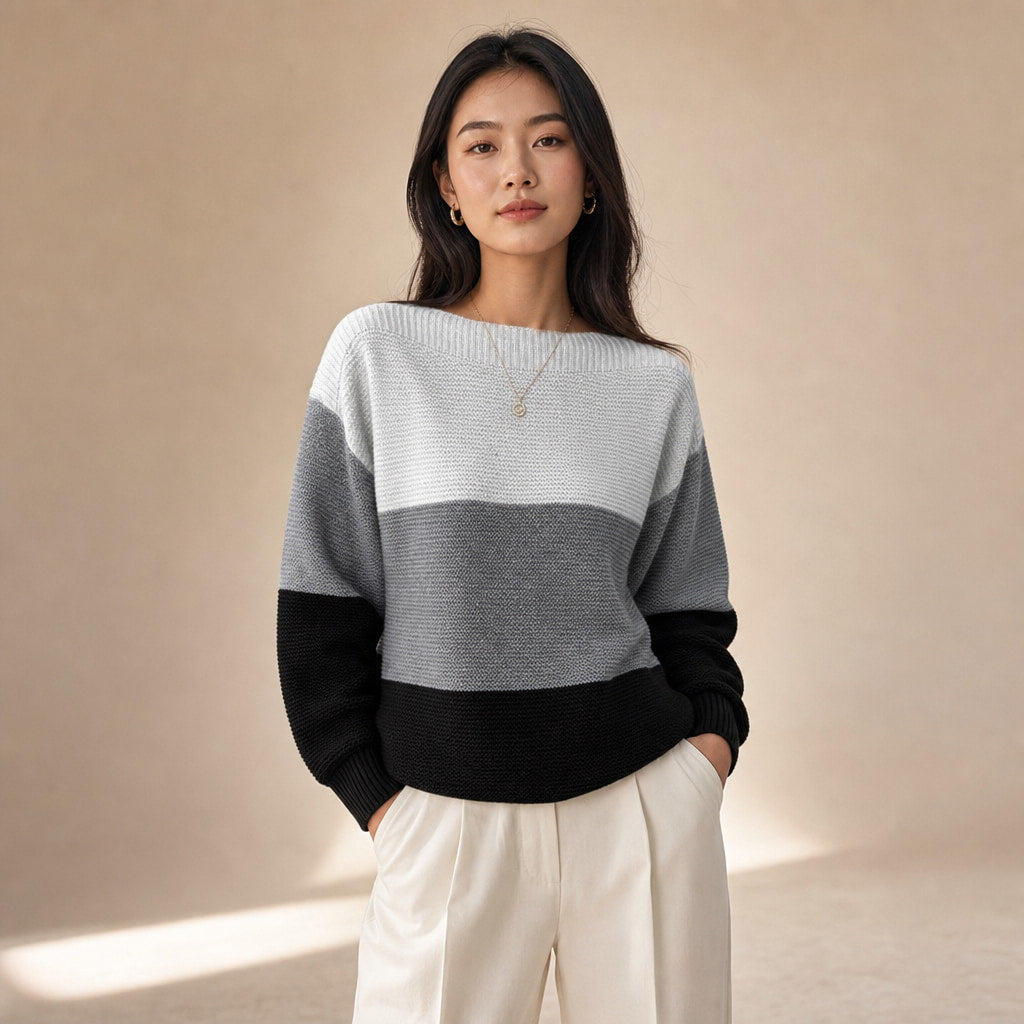 Color Block Knit Sweater for Women - Modern Comfort for Everyday Wear in Black – Mampierimoda Premium Womenswear