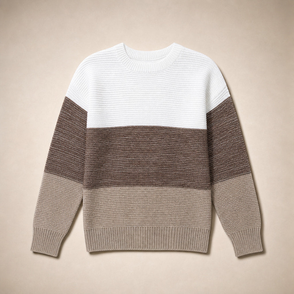 Color Block Knit Sweater for Women - Modern Comfort for Everyday Wear Brown – Product Photo