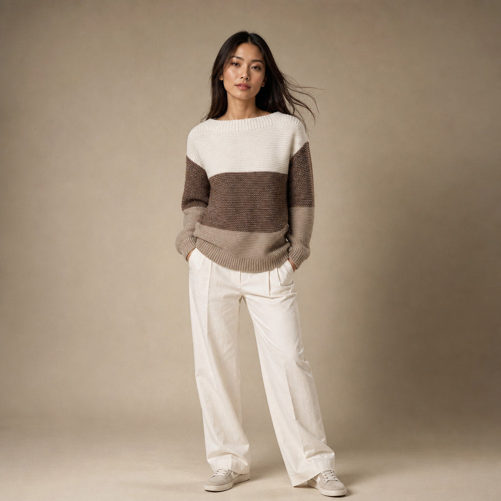 Color Block Knit Sweater for Women - Modern Comfort for Everyday Wear in Brown – Mampierimoda Premium Womenswear