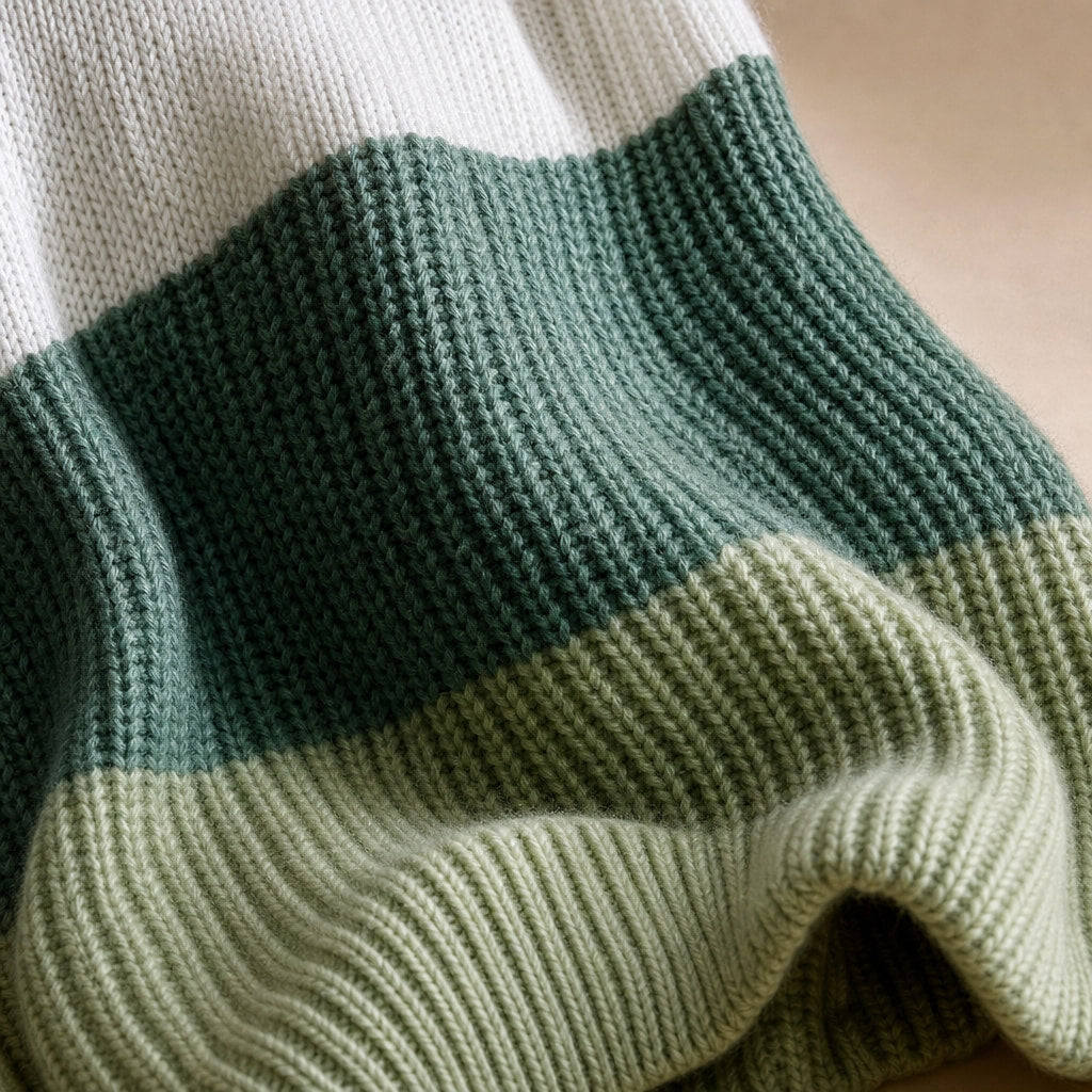 Color Block Knit Sweater for Women - Modern Comfort for Everyday Wear Green – Fabric and Detail Close-Up