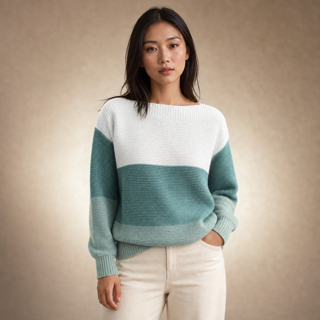 Color Block Knit Sweater for Women - Modern Comfort for Everyday Wear in Green – Mampierimoda Premium Womenswear