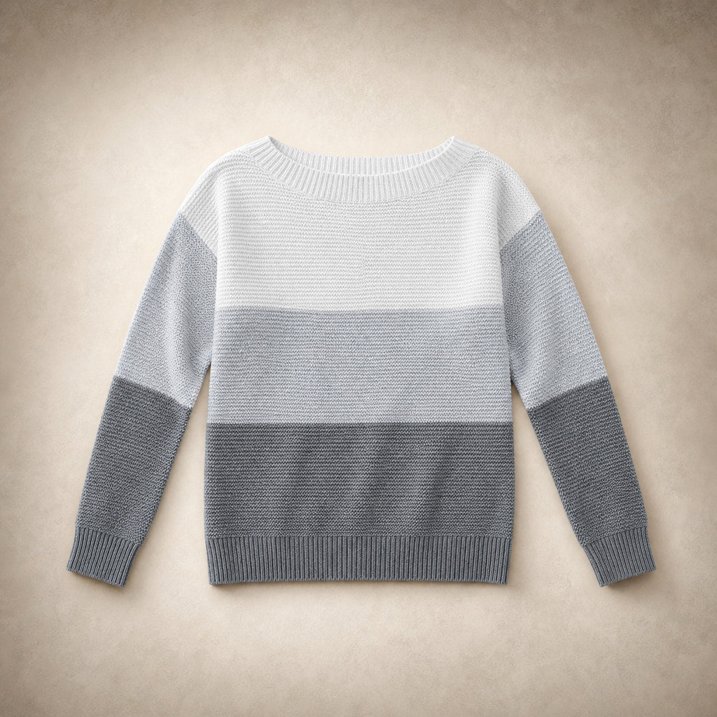 Color Block Knit Sweater for Women - Modern Comfort for Everyday Wear Light Gray – Product Photo