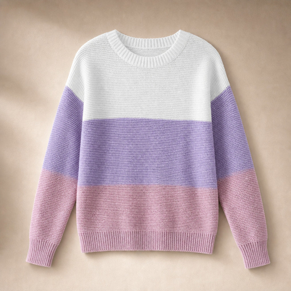 Color Block Knit Sweater for Women - Modern Comfort for Everyday Wear Purple – Product Photo