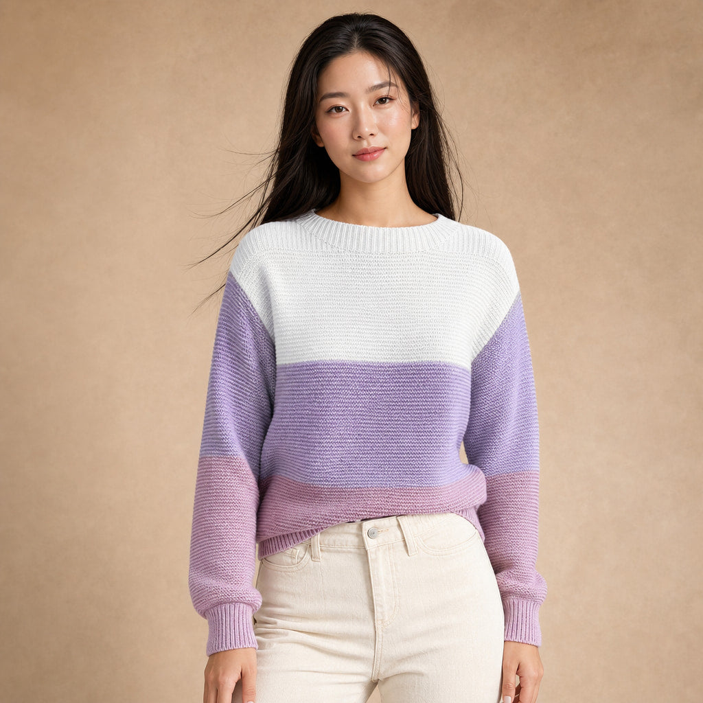 Color Block Knit Sweater for Women - Modern Comfort for Everyday Wear in Purple – Mampierimoda Premium Womenswear