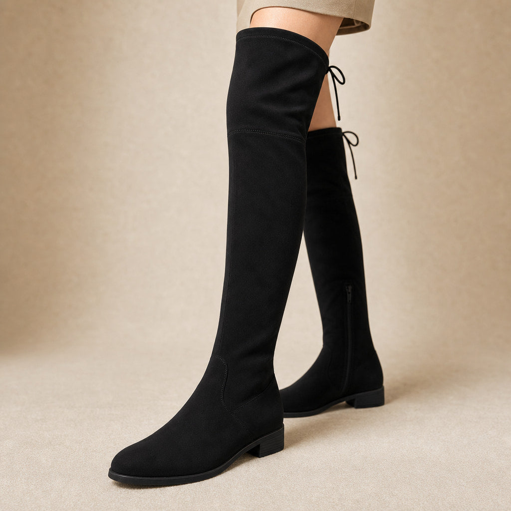 Cordelia - Women's Over-the-Knee Suede Boots Black – Product Photo