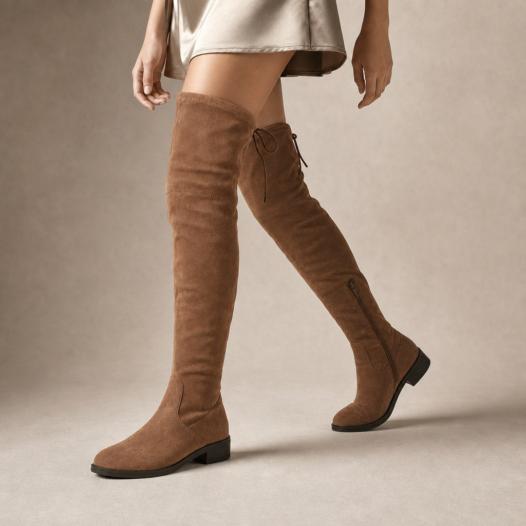 Cordelia - Women's Over-the-Knee Suede Boots Brown – Product Photo