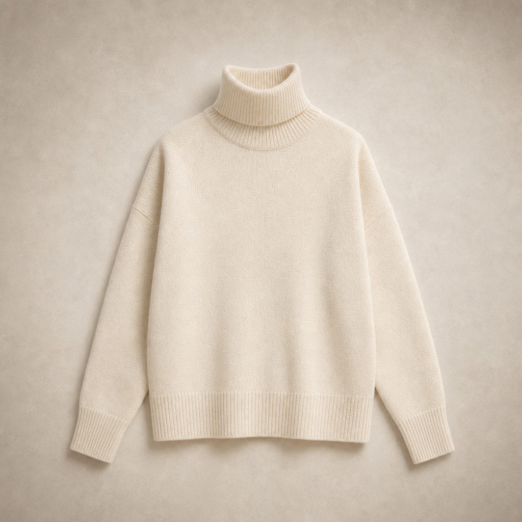 Cozy Oversized Turtleneck Sweater Beige – Product Photo