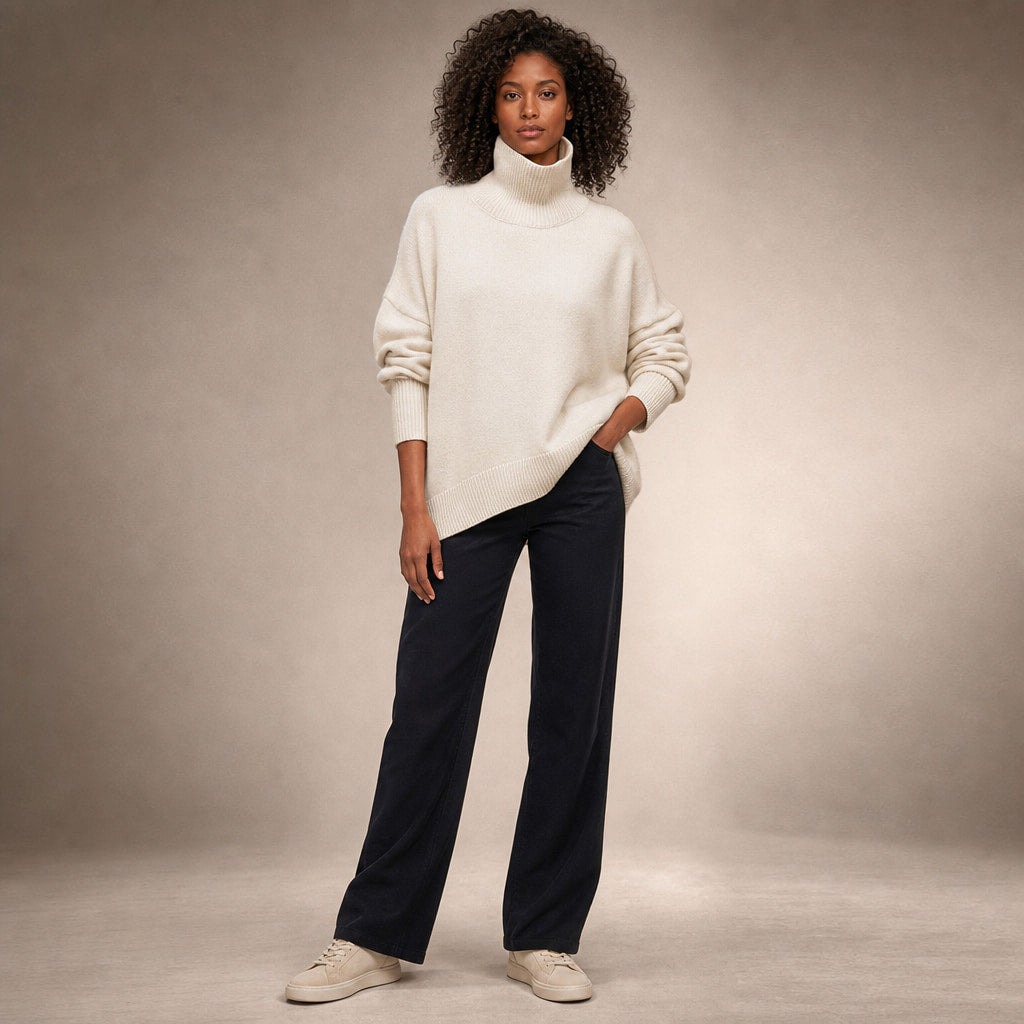 Cozy Oversized Turtleneck Sweater in Beige – Mampierimoda Premium Womenswear