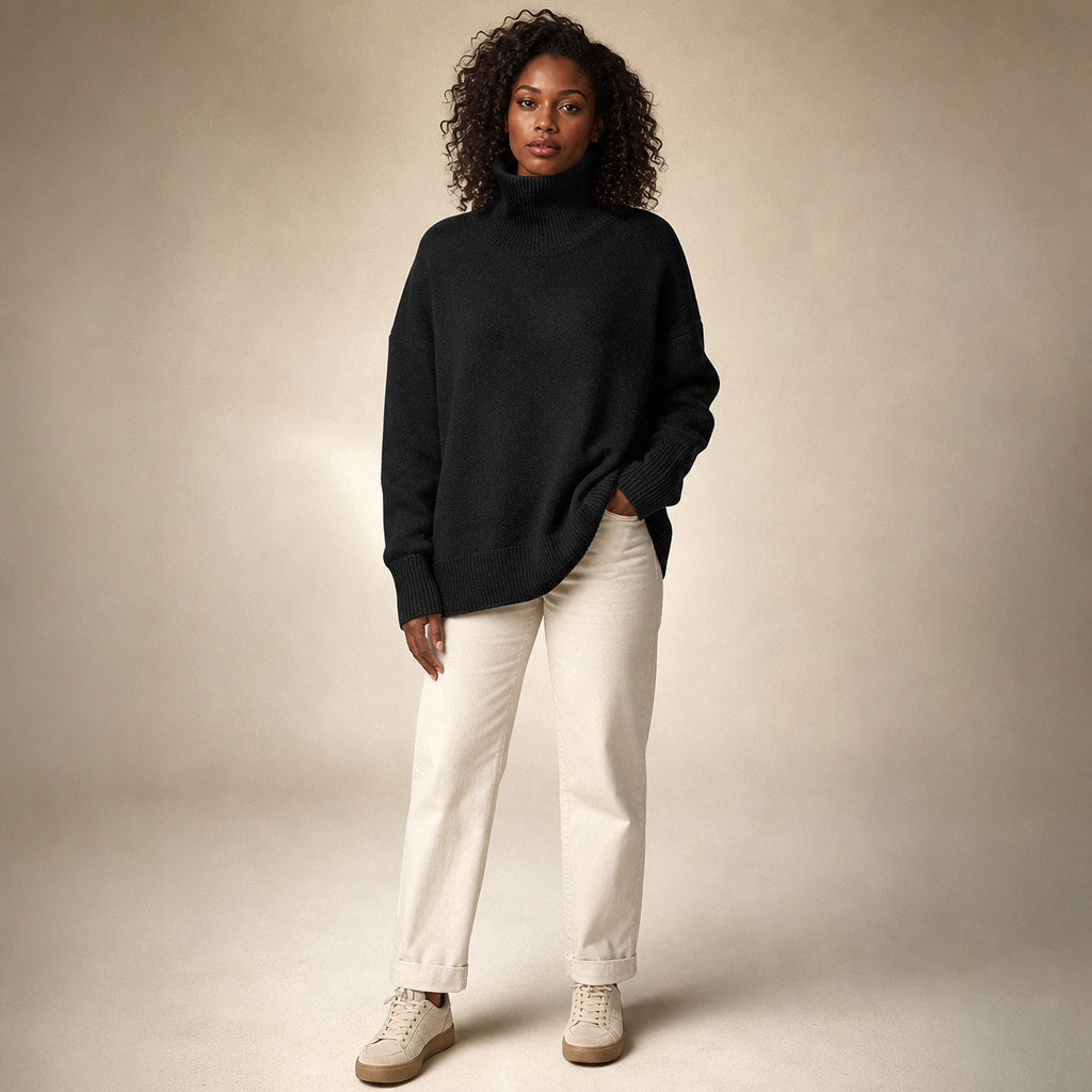 Cozy Oversized Turtleneck Sweater in Black – Mampierimoda Premium Womenswear