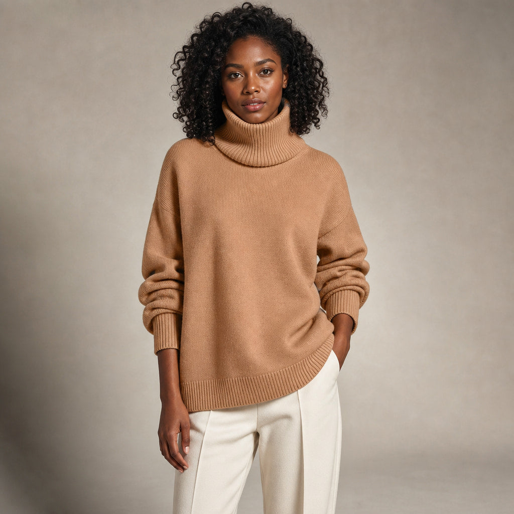 Cozy Oversized Turtleneck Sweater in Brown – Mampierimoda Premium Womenswear