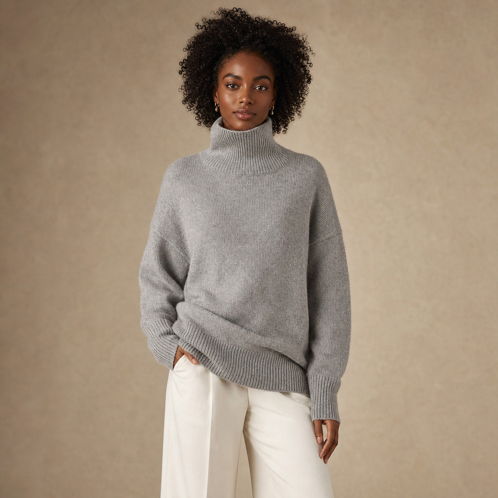 Cozy Oversized Turtleneck Sweater in Gray – Mampierimoda Premium Womenswear