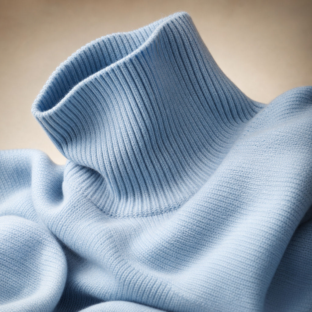 Cozy Oversized Turtleneck Sweater Light Blue – Fabric and Detail Close-Up