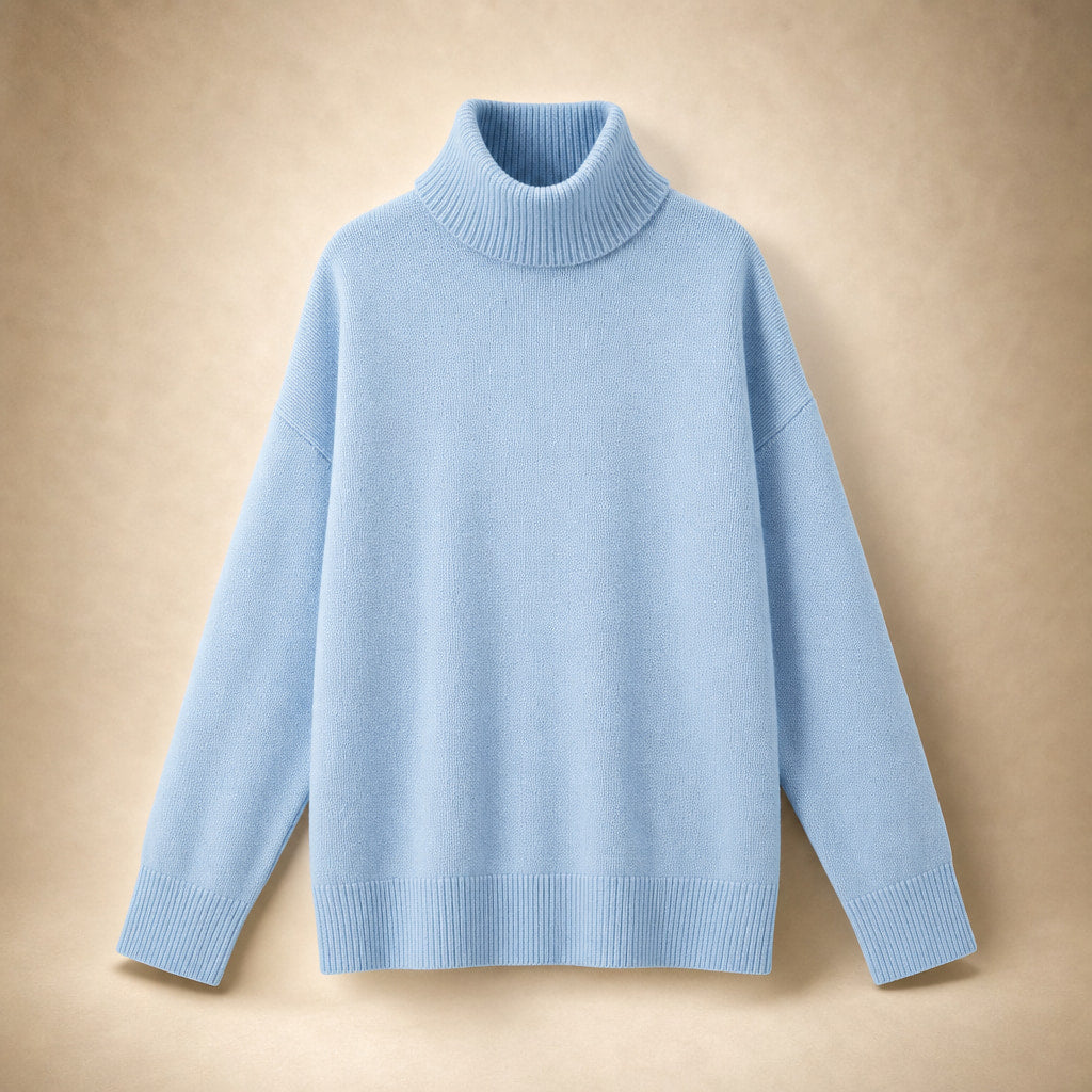 Cozy Oversized Turtleneck Sweater Light Blue – Product Photo