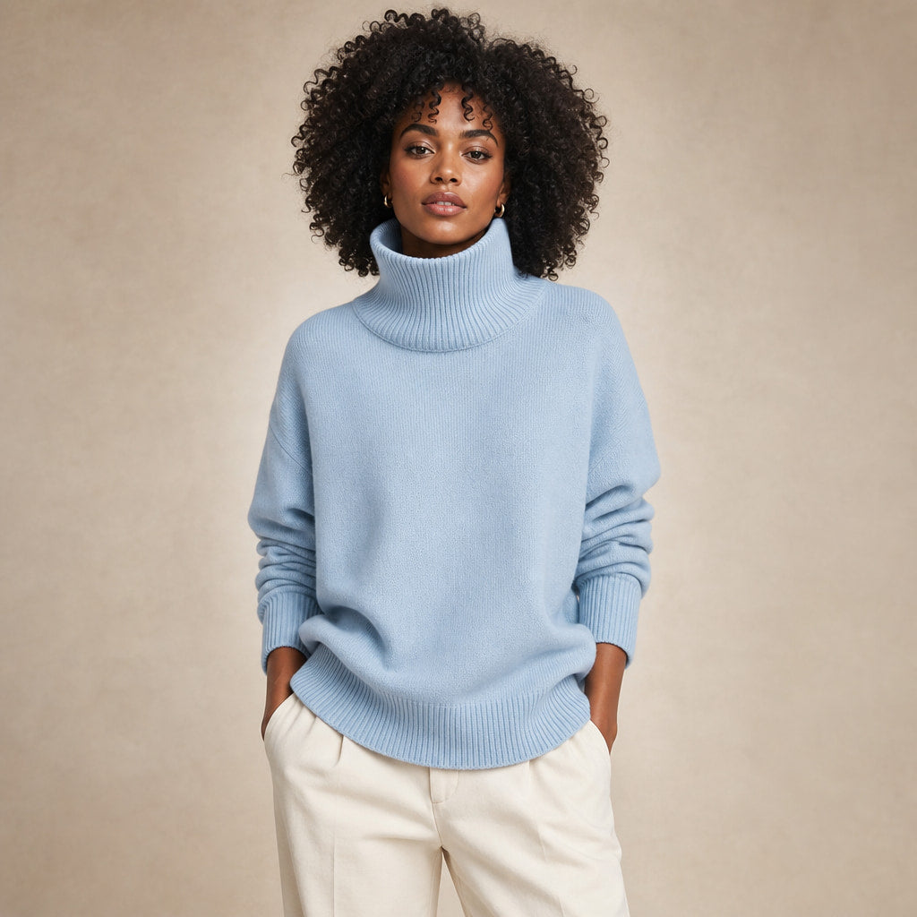 Cozy Oversized Turtleneck Sweater in Light Blue – Mampierimoda Premium Womenswear