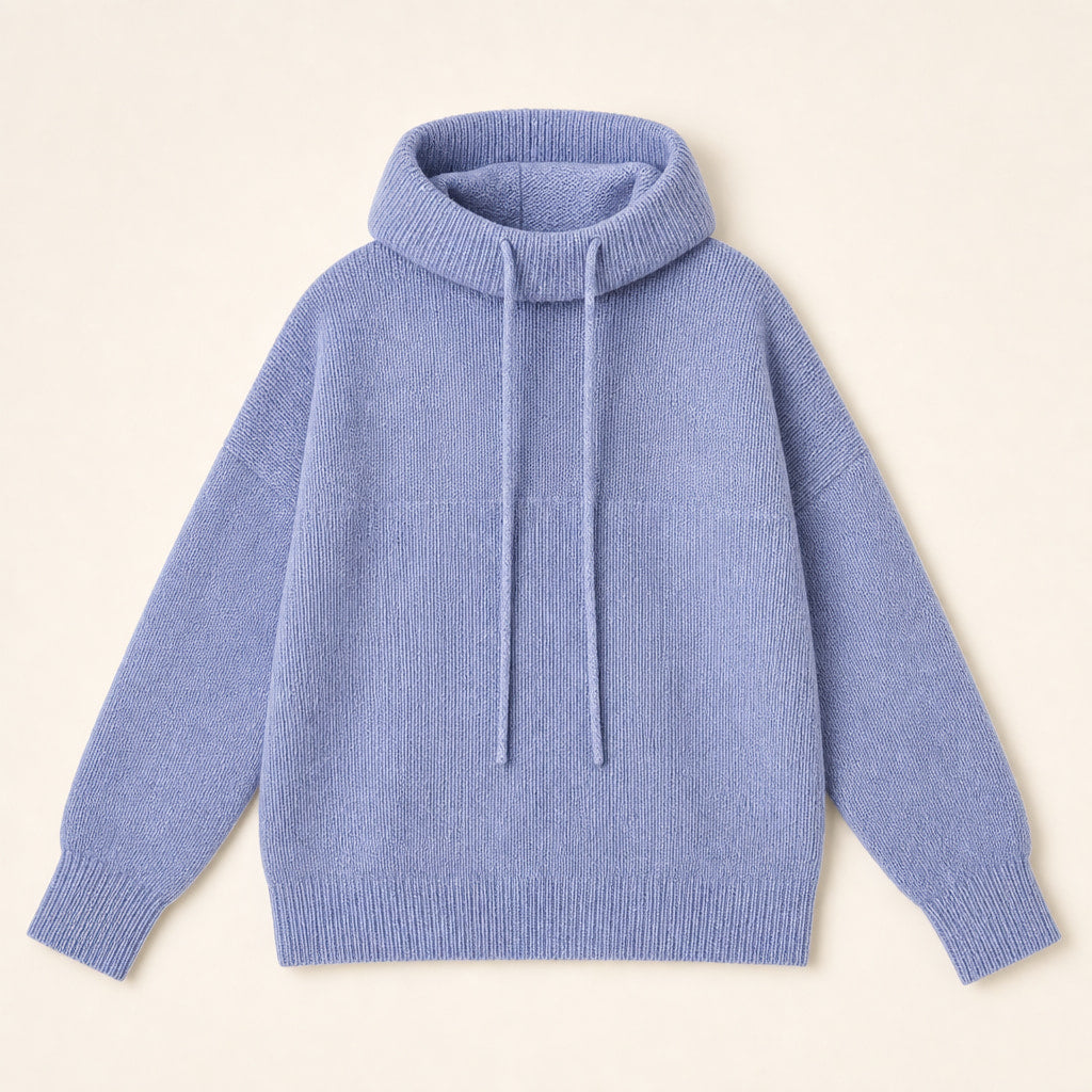 Cozy Women's Knit Hoodie - Soft Sweater for Relaxed Comfort Blue – Product Photo