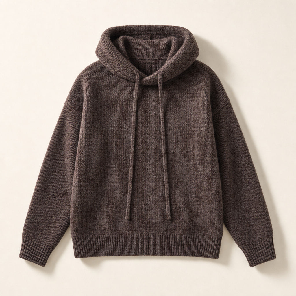 Cozy Women's Knit Hoodie - Soft Sweater for Relaxed Comfort Brown – Product Photo
