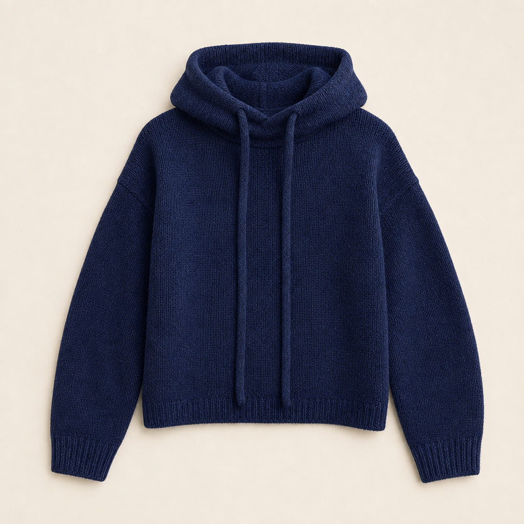 Cozy Women's Knit Hoodie - Soft Sweater for Relaxed Comfort Dark Blue – Product Photo