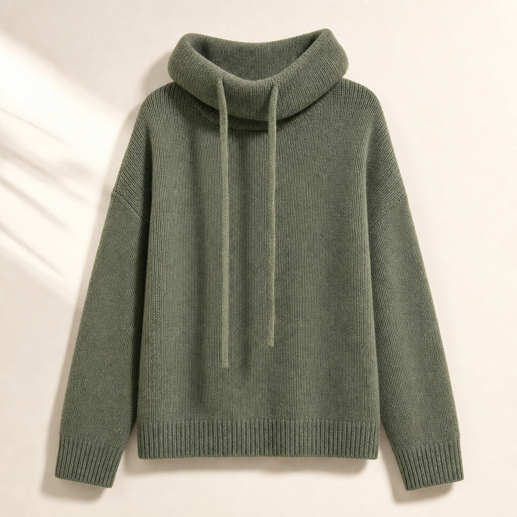 Cozy Women's Knit Hoodie - Soft Sweater for Relaxed Comfort Green – Product Photo