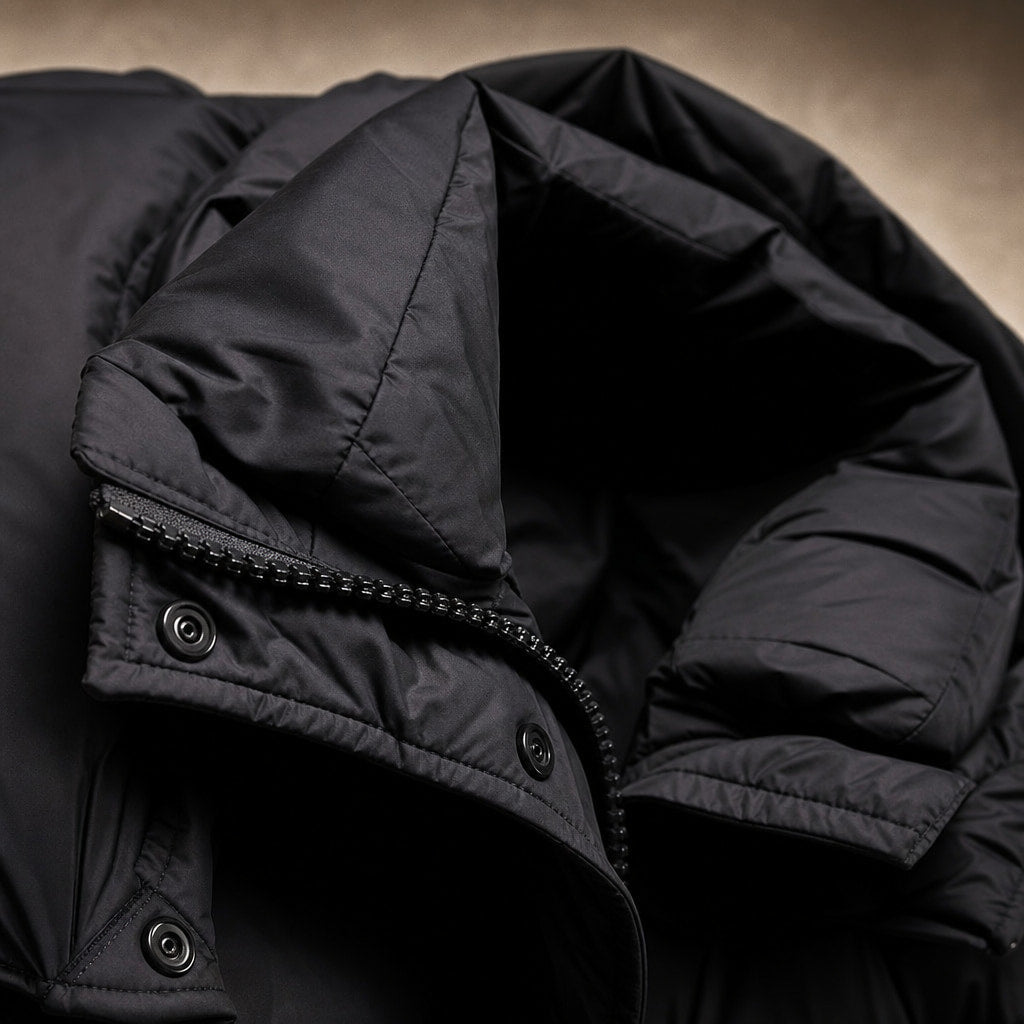 Padded Puffer Jacket Relaxed Fit Black – Fabric and Detail Close-Up