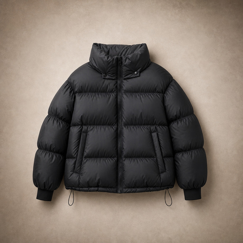 Padded Puffer Jacket Relaxed Fit Black – Flat Lay Product Photo