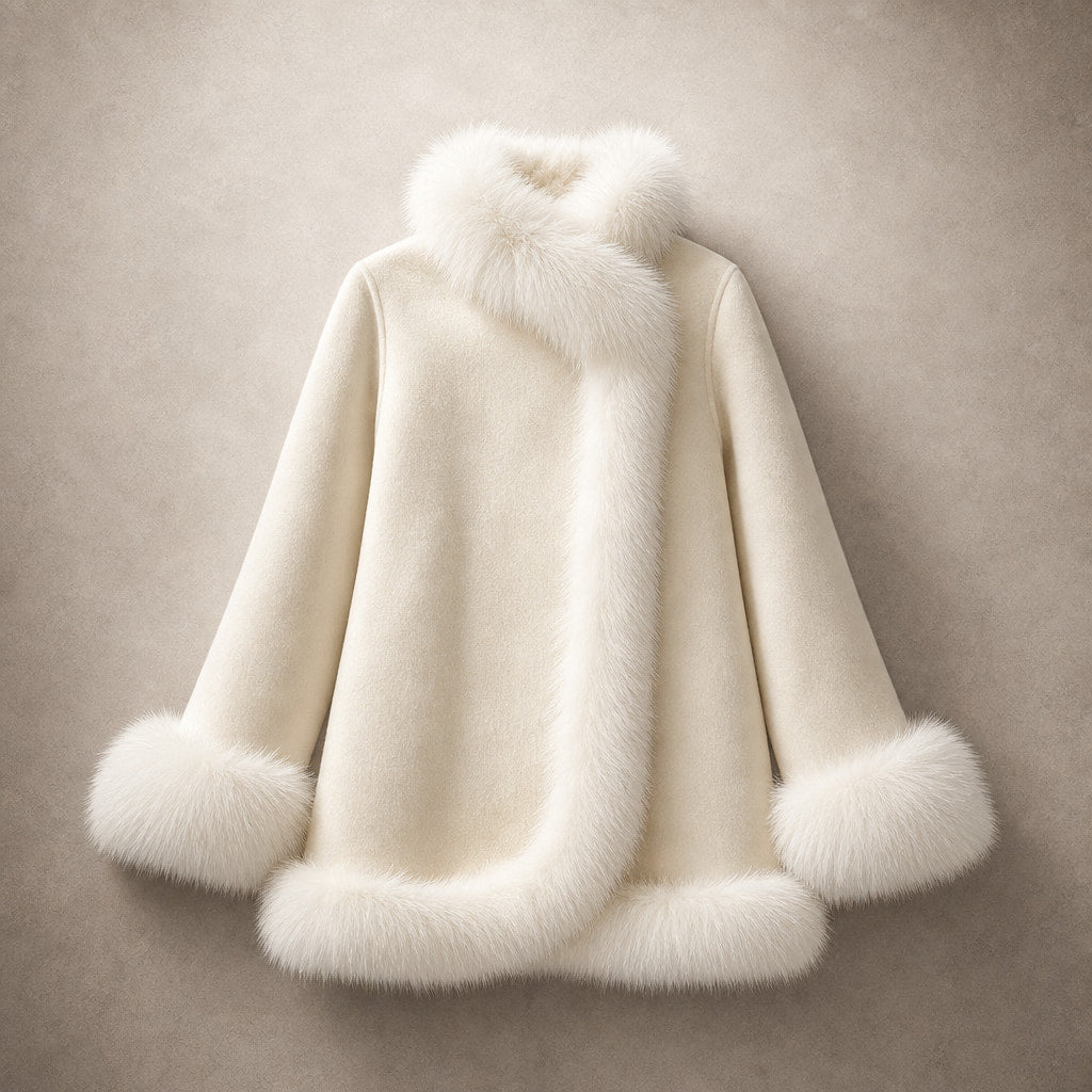 Donna Inverno Reversibile Mantello Giacchetta Mezza Lunghezza Maniche Ampie Beige – Flat Lay Product Photo