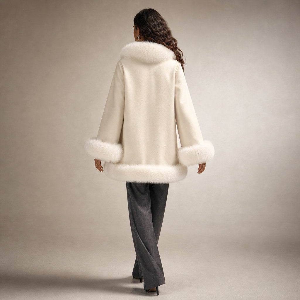 Donna Inverno Reversibile Mantello Giacchetta Mezza Lunghezza Maniche Ampie Beige – Full Look