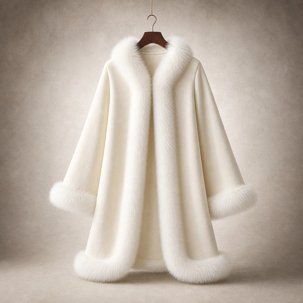 Donna Inverno Reversibile Mantello Giacchetta Mezza Lunghezza Maniche Ampie Beige – Product Photo
