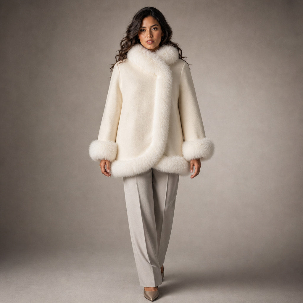 Donna Inverno Reversibile Mantello Giacchetta Mezza Lunghezza Maniche Ampie in Beige – Mampierimoda Premium Womenswear