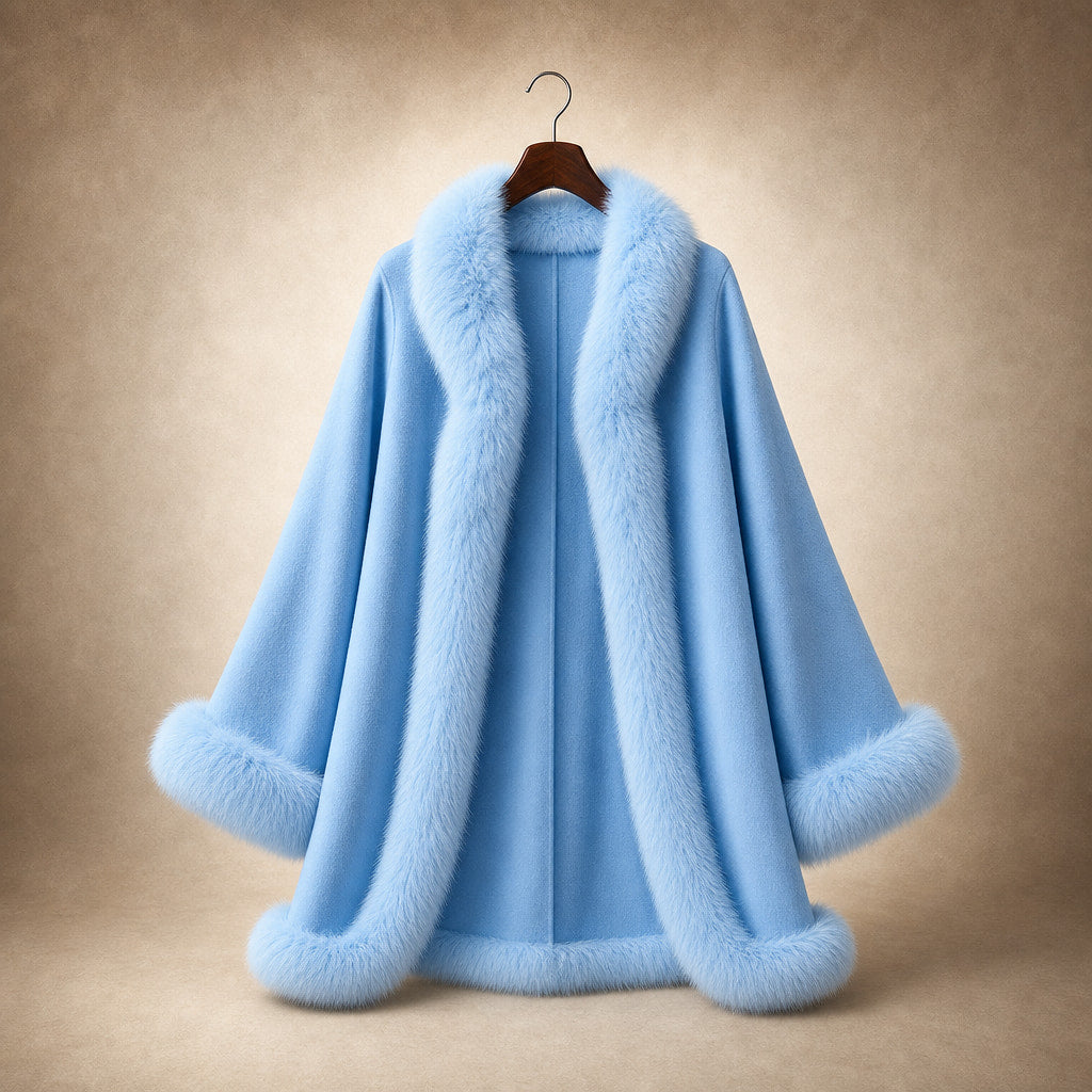 Donna Inverno Reversibile Mantello Giacchetta Mezza Lunghezza Maniche Ampie Blu chiaro – Product Photo