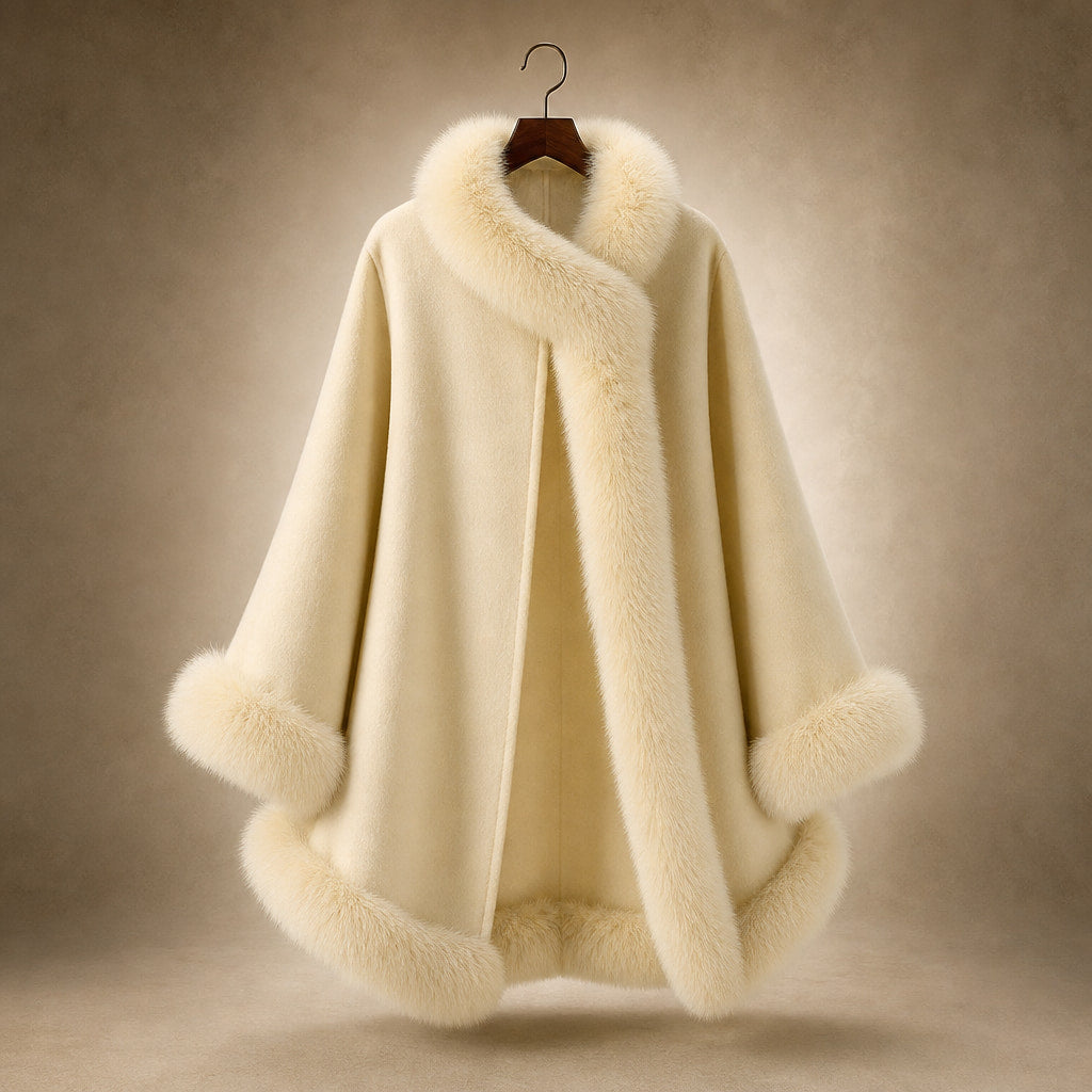 Donna Inverno Reversibile Mantello Giacchetta Mezza Lunghezza Maniche Ampie Giallo chiaro – Product Photo