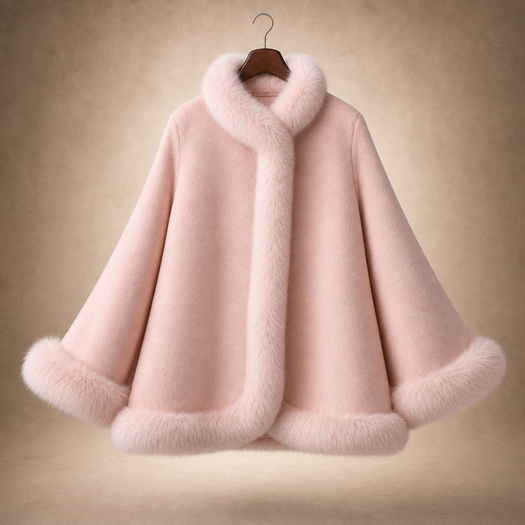 Donna Inverno Reversibile Mantello Giacchetta Mezza Lunghezza Maniche Ampie Rosa – Product Photo