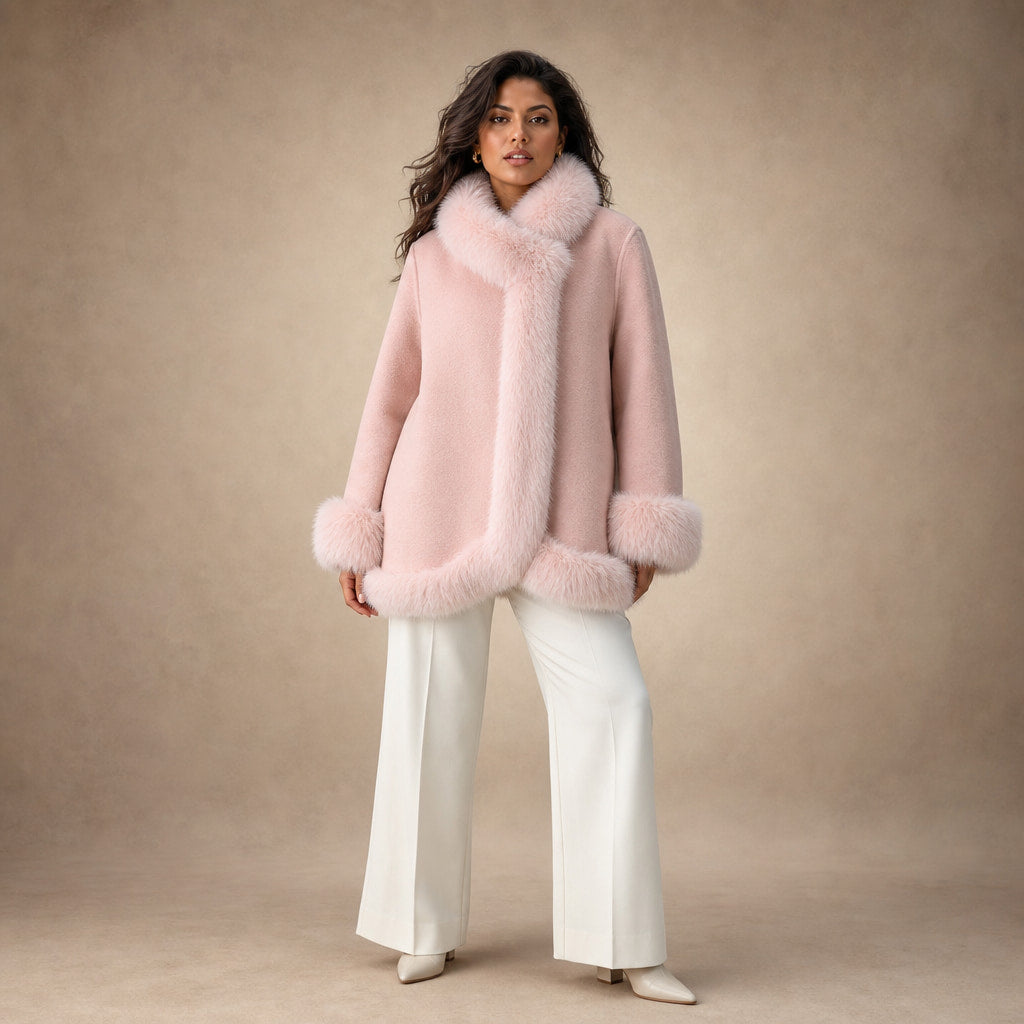 Donna Inverno Reversibile Mantello Giacchetta Mezza Lunghezza Maniche Ampie in Rosa – Mampierimoda Premium Womenswear