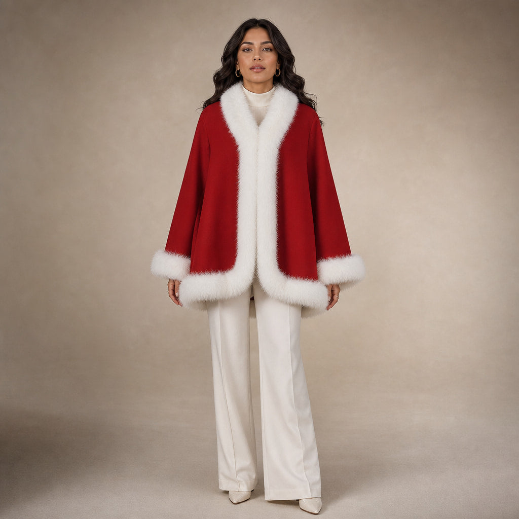 Donna Inverno Reversibile Mantello Giacchetta Mezza Lunghezza Maniche Ampie in Rosso – Mampierimoda Premium Womenswear