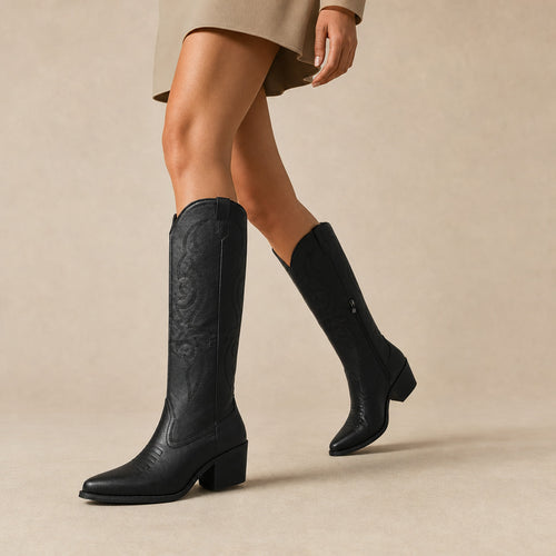 Dorotea Knee High Western Boots Black – Product Photo