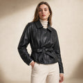 Belted Faux Leather Jacket For Women Black – Product Photo