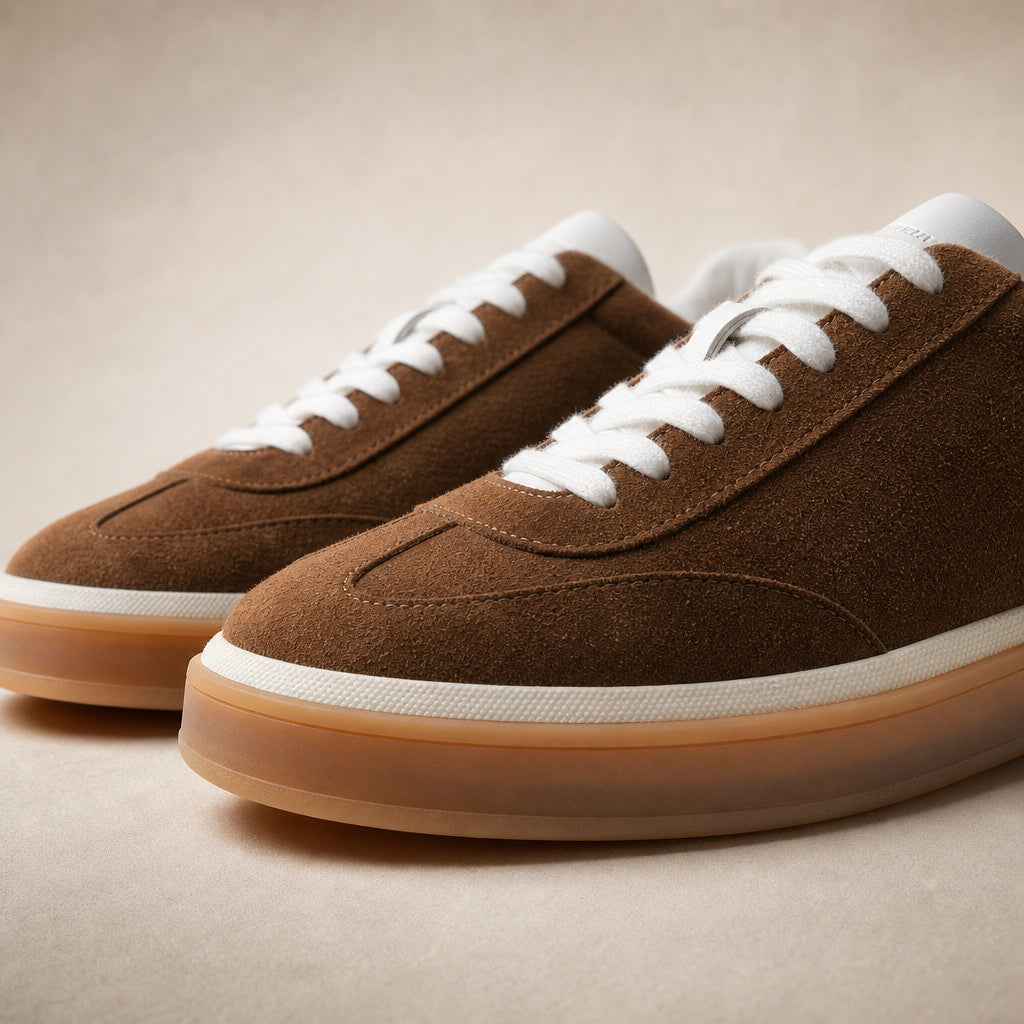 Brown Low Top Sneakers with Gum Sole For Men Brown – Fabric and Detail Close-Up