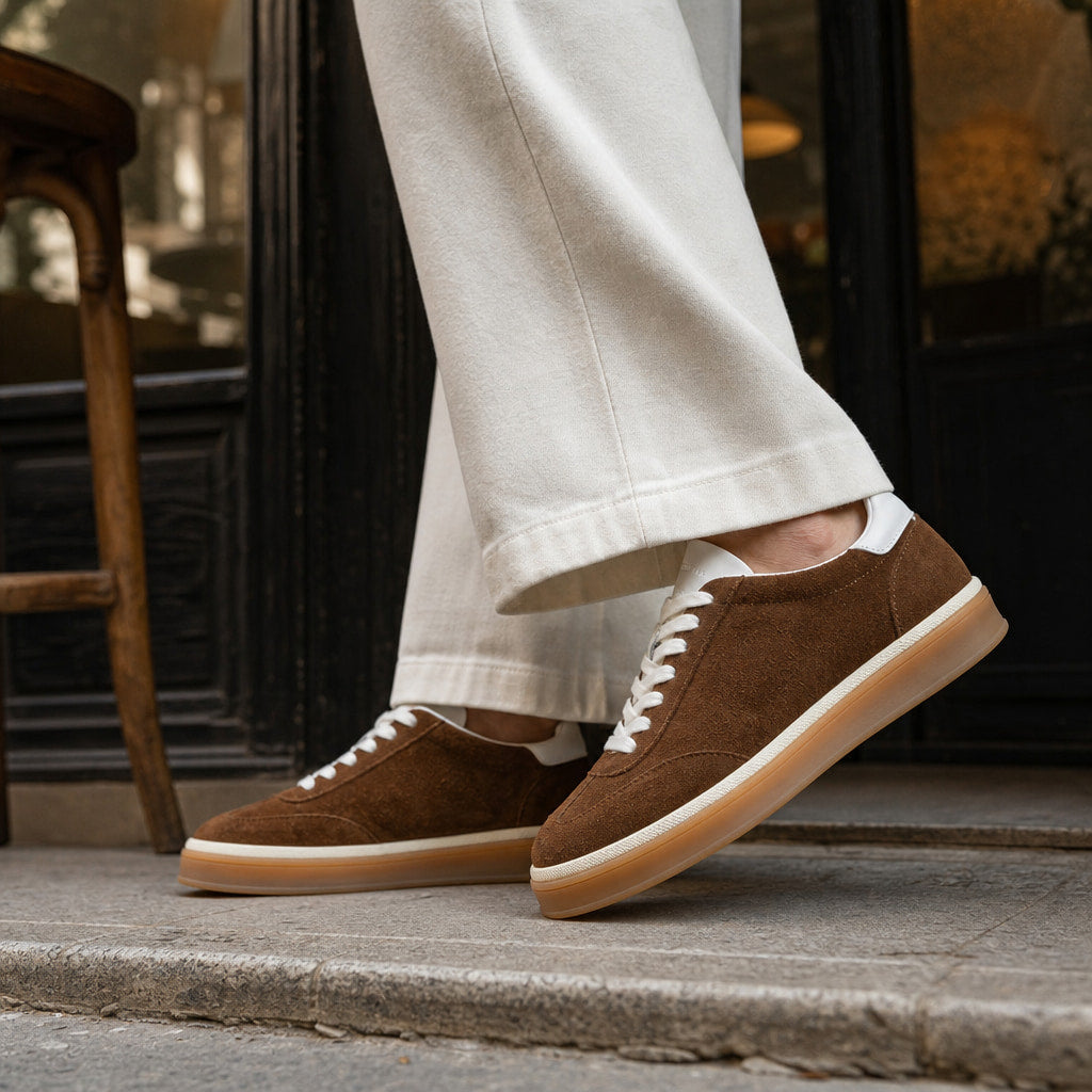 Brown Low Top Sneakers with Gum Sole For Men Brown – Full Look