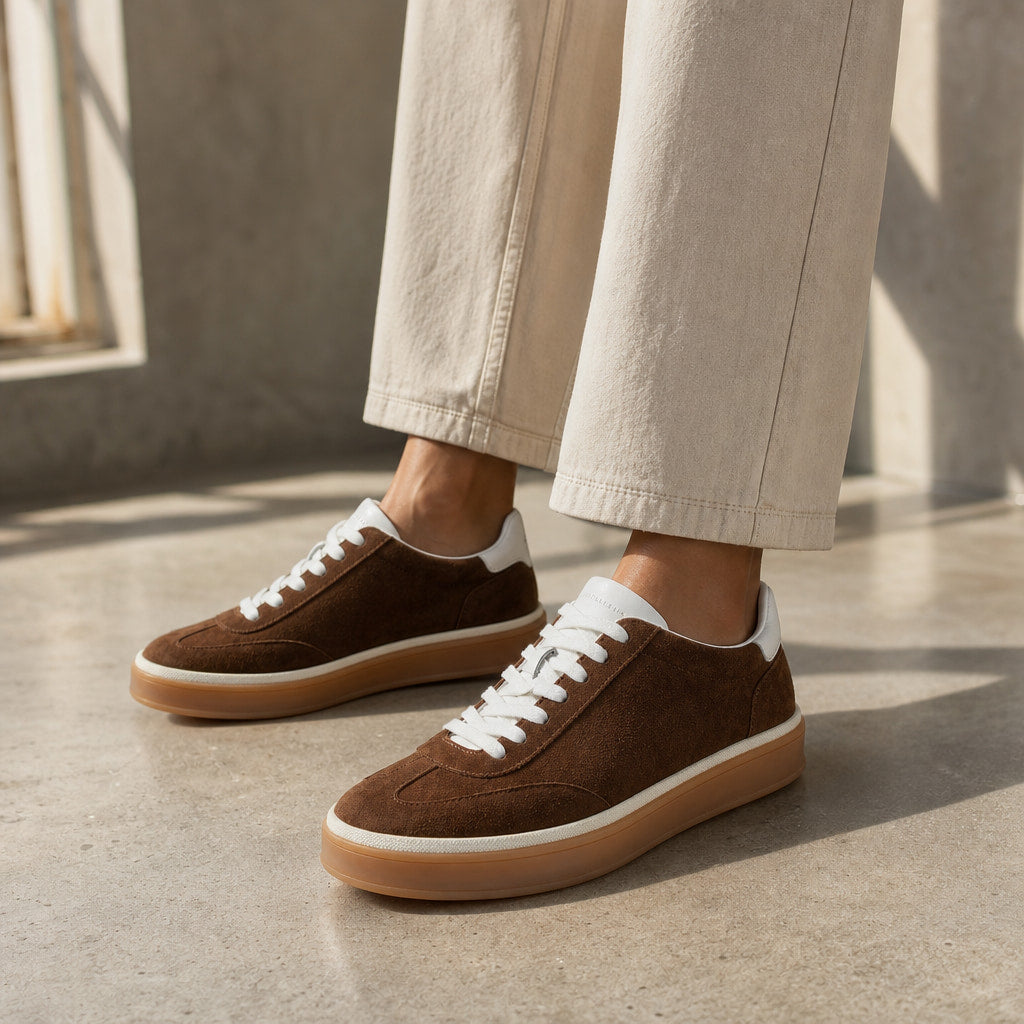 Brown Low Top Sneakers with Gum Sole For Men Brown – Styled Editorial Shot, Detail