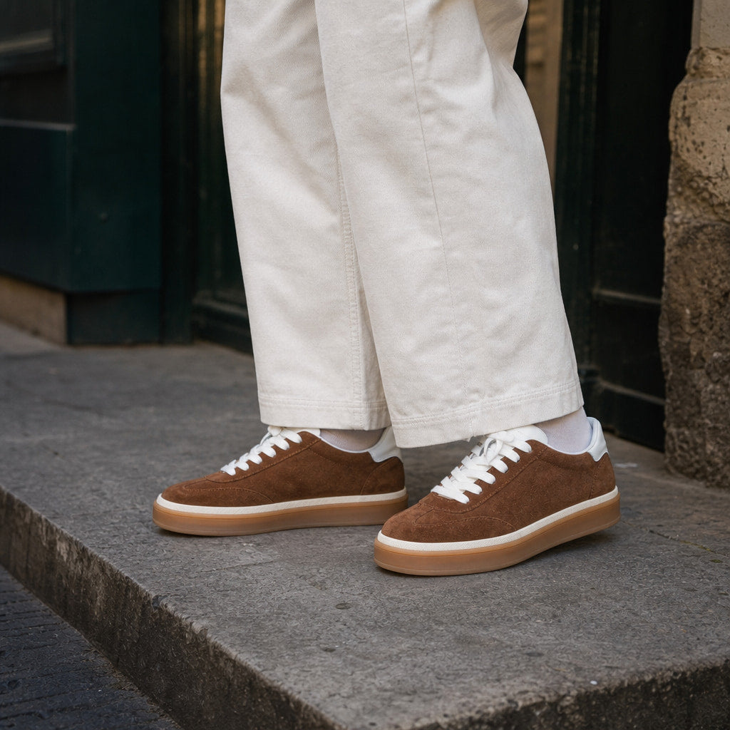 Brown Low Top Sneakers with Gum Sole For Men Brown – Styled Editorial Shot