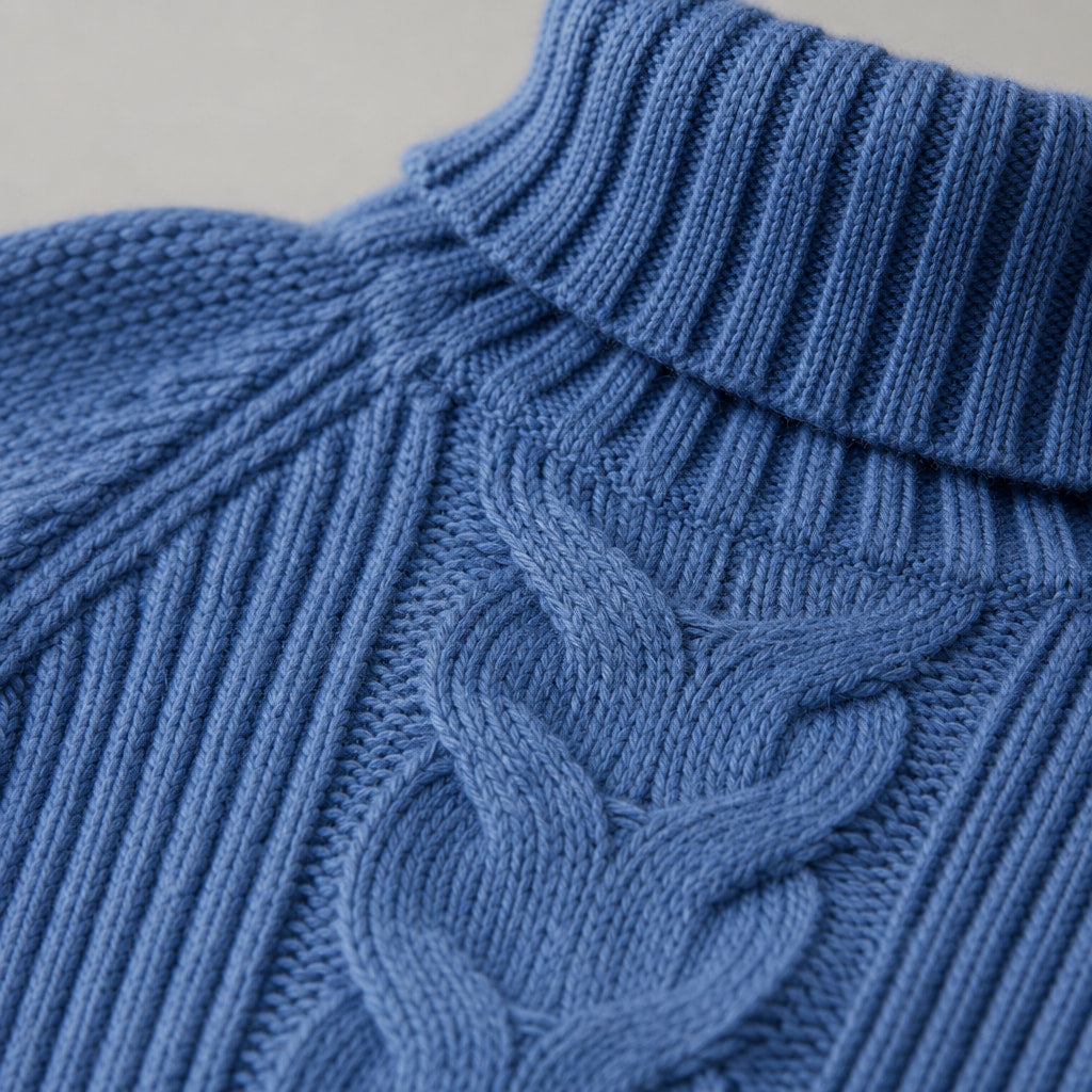 Cable Knit Sweater For Women Blue – Fabric and Detail Close-Up
