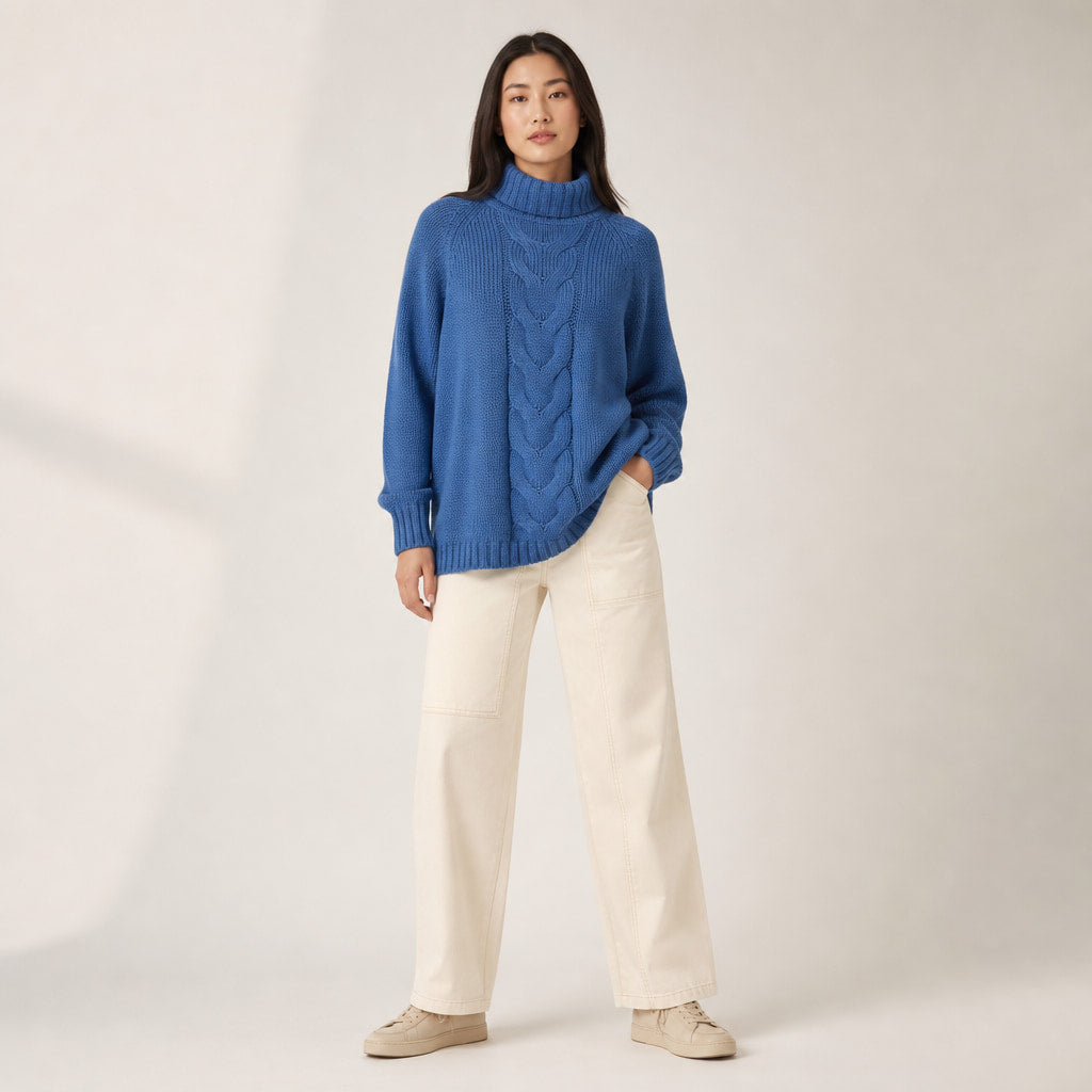 Cable Knit Sweater For Women Blue – Full Look