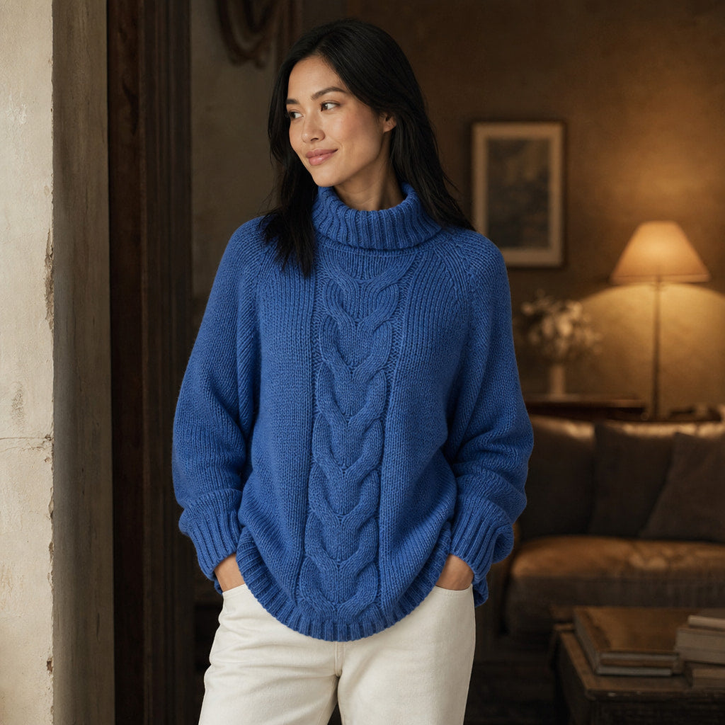 Cable Knit Sweater For Women Blue – Styled Editorial Shot