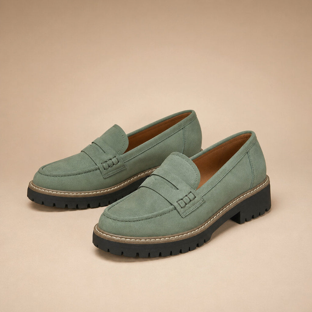 Chunky Loafers with Comfort Sole For Women Green – Product Photo