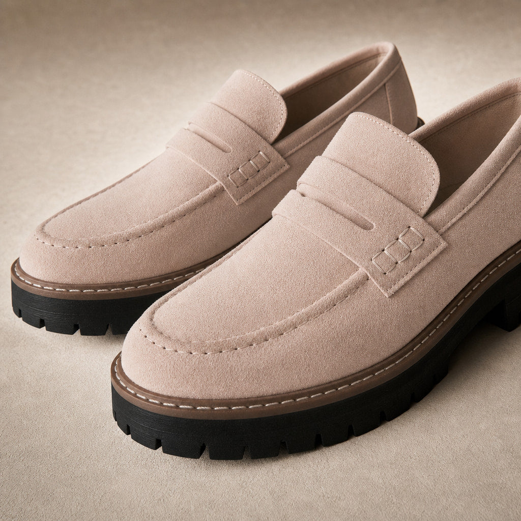Chunky Loafers with Comfort Sole For Women Pink – Fabric and Detail Close-Up