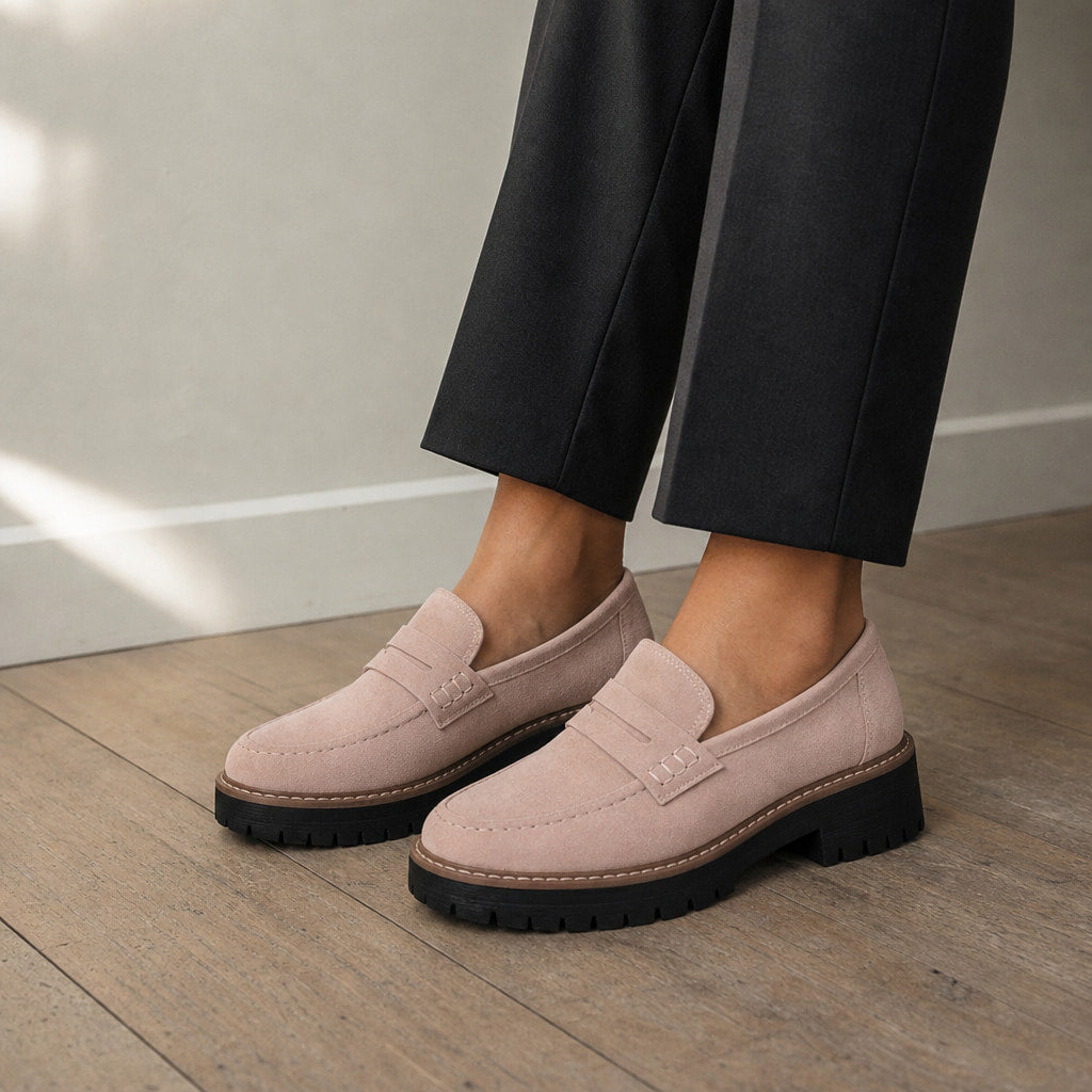 Chunky Loafers with Comfort Sole For Women Pink – Styled Editorial Shot, Detail
