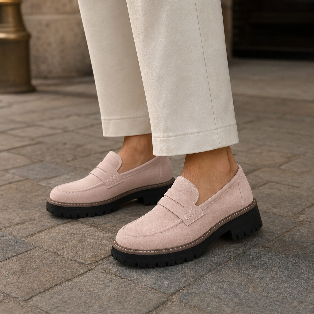 Chunky Loafers with Comfort Sole For Women Pink – Styled Editorial Shot