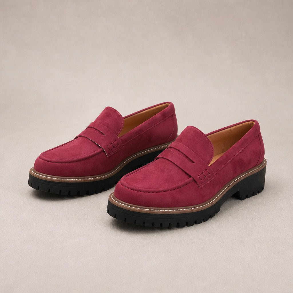 Chunky Loafers with Comfort Sole For Women Red – Product Photo